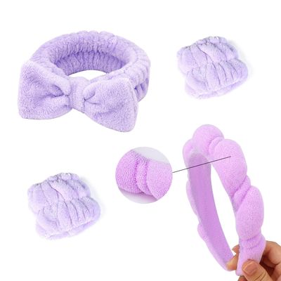 CUBACO 6PCS Spa Headband and Wristband Set for Women, Sponge Skincare Headbands Makeup Headband for Girls Face Wash Headband Facial Mask,Makeup and Skin Care Trendy Stuff purple