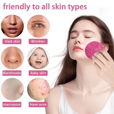 50-Count Large Compressed Facial Sponges for Estheticians,Daily Cleansing and Gentle Exfoliating- 100% Natural Cellulose Spa Sponge Perfect for Removing Dead Skin,Dirt and Makeup(Round 2.95",Pink)