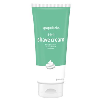 Amazon Basics 2-In-1 Shave Cream, Fragrance Free, Unscented, 6 Ounce (Pack of 2) (Previously Solimo)