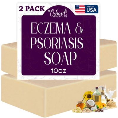 Eczema Soap Bar for Face and Body - All Natural Dermatitis, Psoriasis Treatment for Dry Itchy Sensitive Skin Relief - Gentle Detoxifying, Healing, Anti-Itch, Oatmeal Goat Milk Wash for Kids, &amp; Adults