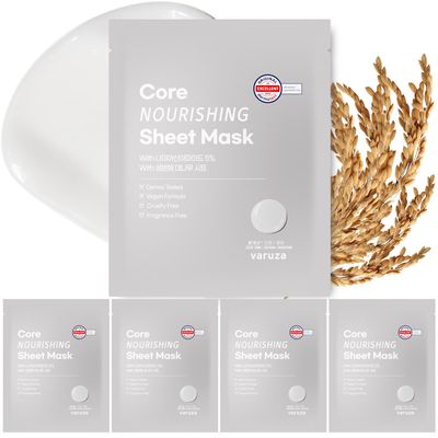 Core Nourishing Sheet Masks with Niacinamide Serum 5%, Tranexamic Acid Korean Rice Face Mask for Glass Skin Care, Moisturizing Glowing Face Masks &amp; Anti-Aging, Cruelty Free, Fragrance Free