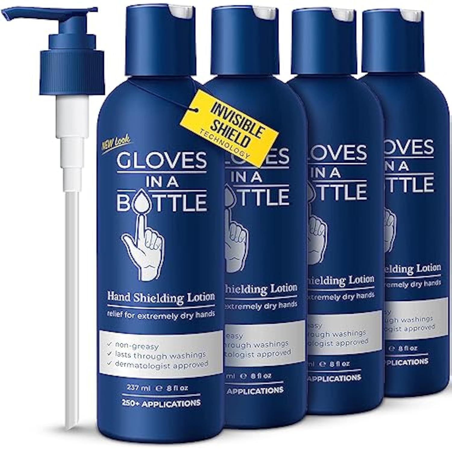 Gloves In A Bottle 4-Pack Shielding Lotion - Great for Dry Itchy Skin! Grease-less and Fragrance Free! (8oz-240ml)