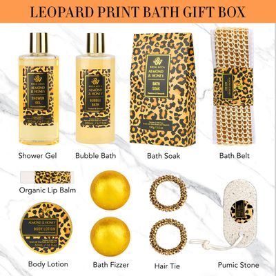 Bath Gift Set for Women,20 Pcs Skin Care Set Leopard Print Spa Gifts for Birthday, Mother's Day, Valentine's Day. Home Spa Kits, Skin Care Stuff with Shower Gel, Body Lotion, Manicure Set.
