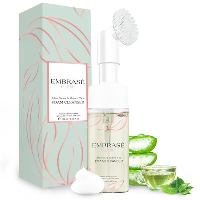 EG EMBRAS GLOW Foaming Facial Cleanser - Infused with Green Tea, Aloe Vera, and Cucumber - Facial Cleanser for Women &amp; Men - Gentle Face Cleanser for All Skin Types! - Natural Face Wash
