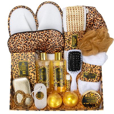 Bath Gift Set for Women,20 Pcs Skin Care Set Leopard Print Spa Gifts for Birthday, Mother&#39;s Day, Valentine&#39;s Day. Home Spa Kits, Skin Care Stuff with Shower Gel, Body Lotion, Manicure Set.