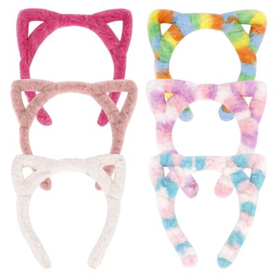 6 Pack Cat Ears Headband Plush Cat Woman Accessories Cute Ears Headband for Women Leopard Ears Headband Festival for Halloween Party Cosplay Costume Animal Headbands for Washing Face Skincare