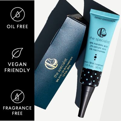 Chemist Confessions The Specialist Blackhead Exfoliation AHA/BHA Treatment Scrub & Mask, 18% Mandelic Acid, 2% Salicylic Acid, and 5% Niacinamide, Clears Blackheads & Unclogs Pores - 1 Fl oz