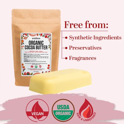 Better Shea Butter Organic Cocoa Butter Raw Unrefined - Food Grade USDA Certified - Cocoa Butter for Scars, Stretch Marks Cream - 100% Cocoa Butter Raw Organic for Skin Moisturizer, Lip Balm 8 oz