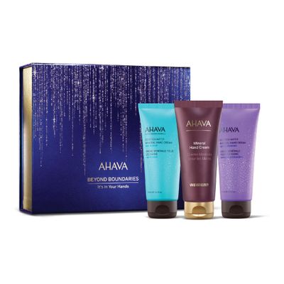 AHAVA It&#39;s In Your Hands Gift Set - Includes Mineral Hand Creams of Sea-Kissed, Vivid Burgundy &amp; Spring Blossom, 3 x 3.4 Fl.Oz &amp; Sample Crystal Osmoter X6 Serum