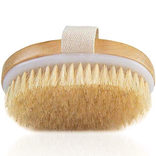 Dry Brushing Body Brush, Natural Bristle Dry Skin Exfoliating Brush Body Scrub for Beautiful Skin, Cellulite Treatment, Lymphatic Drainage, Soften Skin, Blood Circulation Improvement, Medium Strength