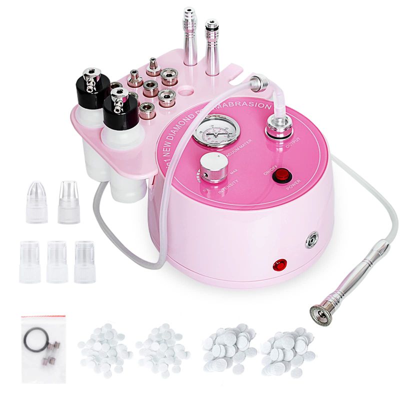 AIMENGXI Diamond Microdermabrasion Machine Professional Plus, 3 in 1 Pink Diamond Dermabrasion Facial Beauty Equipment Skin Care for Vacuum Blackhead Removal &amp; Spray, Suction Power 0-70 cmHg