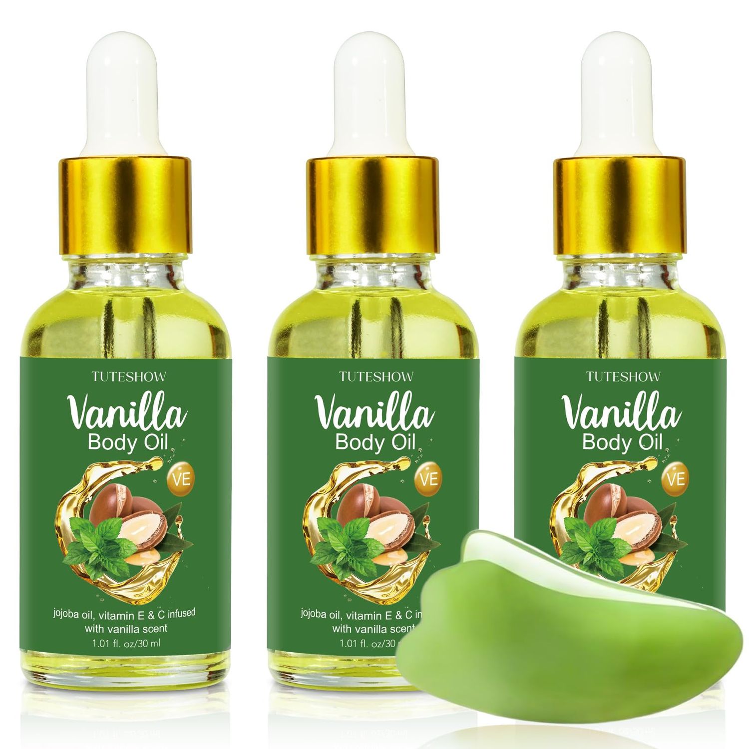 3 Pack Vanilla Body Oil Scented, Body Oils for Women Body Oil after Shower, Body Oil Vanilla Skin Dry Body Oil with Vanilla Essential Oil, Jojoba Oil, Vitamin E and C, Travel Size 1.01 fl. oz/30 ml