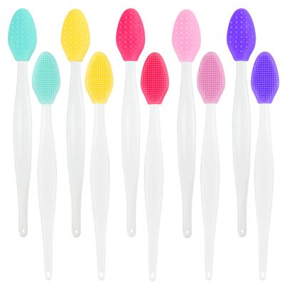10 Pieces Double-Sided Silicone Exfoliating Lip Brush Soft Cleaning Tool for Lips Nose Lip Skin Exfoliator Tool for Smoother &amp; Fuller Appearance Lip Scrubber Tool Facial Cleansing Brush (Mixed Colors)