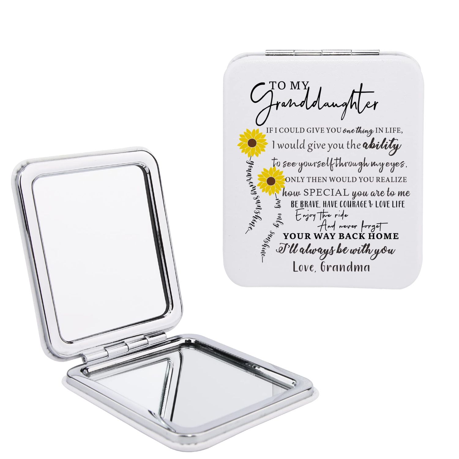 Gtizry to My Granddaughter Sunflower Makeup Mirror - 2.48 X 2.9 X 0.39 - Inspirational Gifts for Granddaughter from Grandma, Granddaughter Gifts Idea for Christmas, Birthday