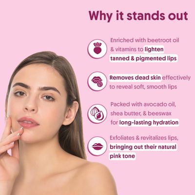 Aravi Organic Beetroot Lip Scrub With Beetroots, Shea Butter &amp; Cocoa Butter - For Dark, Chapped &amp; Pigmented Lips - Repairs Damaged Lip - For Men and Women - 0.5 FL Oz / 15gm