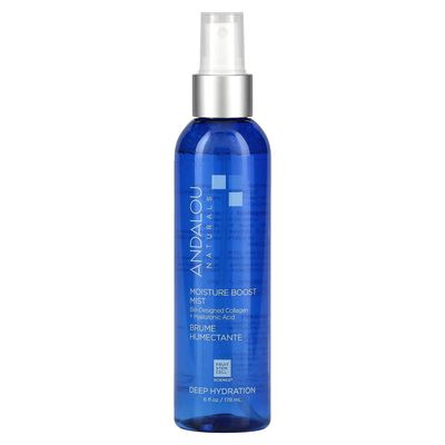 Andalou Naturals Face Mist, Moisture Boost Facial Spray with Hyaluronic Acid &amp; Collagen, Hydrating &amp; Moisturizing Skin Care for Dry and Dehydrated Skin, 6 fl oz