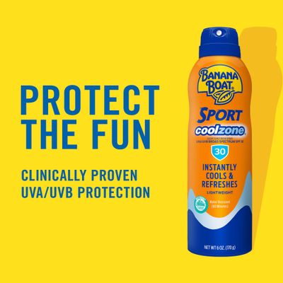 Banana Boat Sport Cool Zone SPF 30 Sunscreen Spray, 6oz | Sport Sunscreen Spray SPF 30, Clear Sunscreen Spray, Banana Boat Sunscreen Spray SPF 30, Oxybenzone Free Sunscreen, 6oz