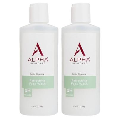 Alpha Skin Care Refreshing Face Wash | Anti-Aging Formula | Citric Hydroxy Acid (AHA) | Gently Cleanses, Purifies, Tones &amp; Restores Ideal PH | For All Skin Types | 6 Fl Oz (2 Pack)