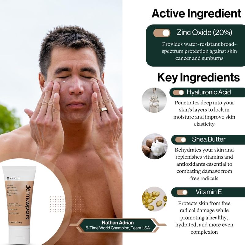 Dermasport Facial Sunscreen SPF 50 Lotion - Face Sunscreen for Swimmers - Pre Swim Lotion for Chlorine - Sport Sunscreen Lotion, Sun Protection &amp; Skin Care Routine for Men and Women (Net Wt 2.1 oz)