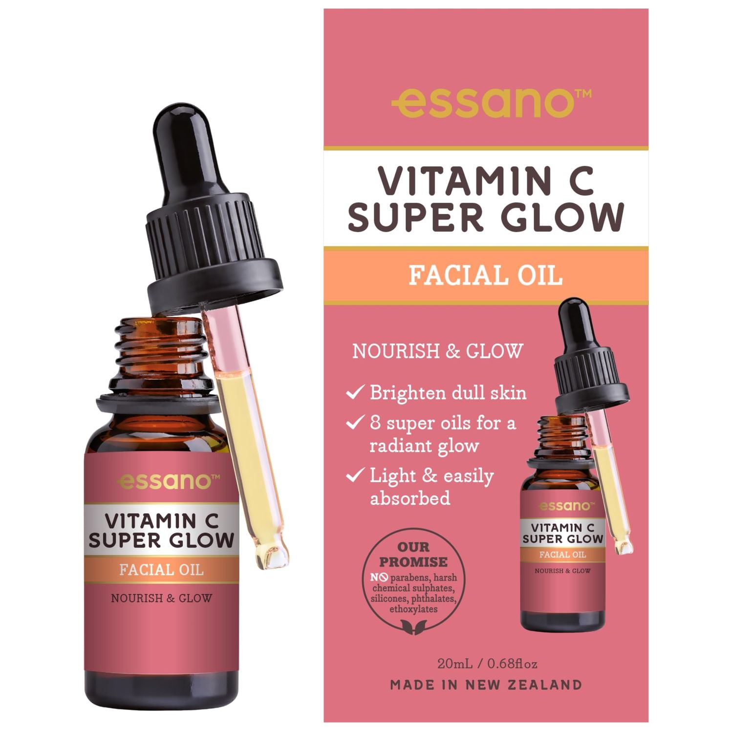 Essano Vitamin C Face Oil with Turmeric &amp; Jojoba Oil, Facial Oil for Radiant, Glowing Skin, Supports Even Skin Tone and Appearance of Dark Spots, Easily Absorbed &amp; Lightweight, Cruelty Free, 20ml