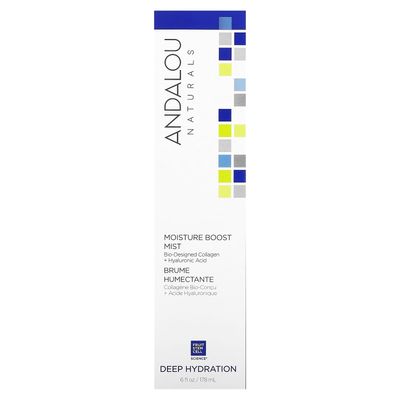 Andalou Naturals Face Mist, Moisture Boost Facial Spray with Hyaluronic Acid &amp; Collagen, Hydrating &amp; Moisturizing Skin Care for Dry and Dehydrated Skin, 6 fl oz