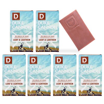 Duke Cannon Supply Co. Big Brick of Soap Bar for Men, LEAF &amp; LEATHER - Extra Large, Masculine Scents, All Skin Types, Paraben-Free, 10 oz (Pack of 6)