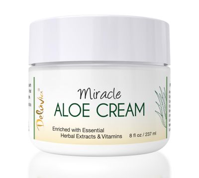 Deluvia Miracle Aloe Cream | Face &amp; Body Moisturizer with Vitamin E &amp; Organic Aloe Vera | Hydrating, Soothing for Dry Skin, Anti-Wrinkle, Acne Scars, Rosacea, Psoriasis, Eczema - 8 oz