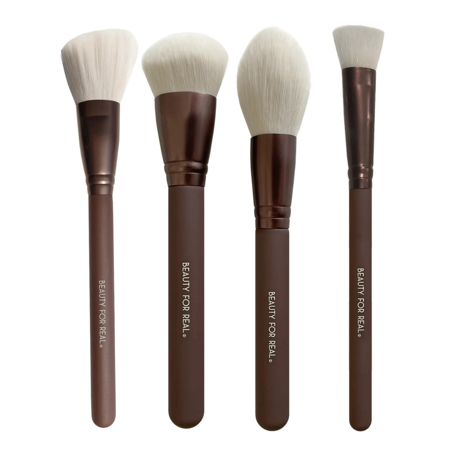 Beauty For Real Essential Pro Complexion Brush Set - Includes 4 Brushes: Blush/Contour, Complexion, Powder &amp; Concealer - Vegan &amp; Cruelty Free