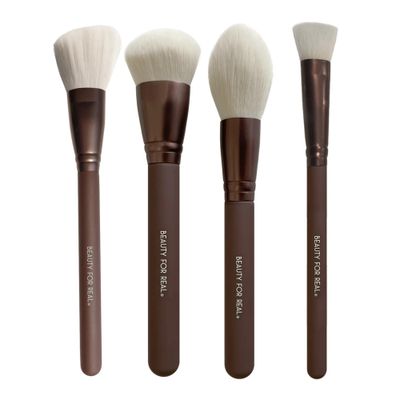 Beauty For Real Essential Pro Complexion Brush Set - Includes 4 Brushes: Blush/Contour, Complexion, Powder &amp; Concealer - Vegan &amp; Cruelty Free