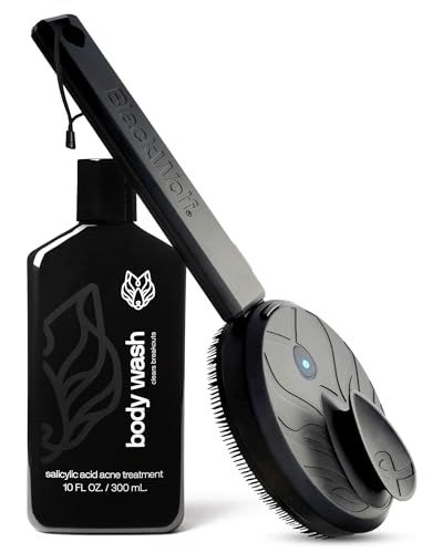 Black Wolf Body Wash &amp; Sonic Scrubber Pro Kit for Men - Vibrating Face &amp; Body Brush with Charcoal Powder Shower Gel, Water Resistant Massage Brush &amp; Salicylic Acid Body Wash, Rich Lather &amp; Deep Clean