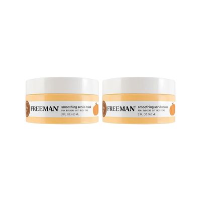 Freeman Smoothing Scrub Mask, Facial Mask &amp; Face Scrub For Exfoliating Skin, Improve Skin Tone, Pumpkin Enzymes &amp; AHAs, Travel Size Skincare, Vegan &amp; Cruelty Free, 2 fl. oz./ 60 ml Jar, 2 Count