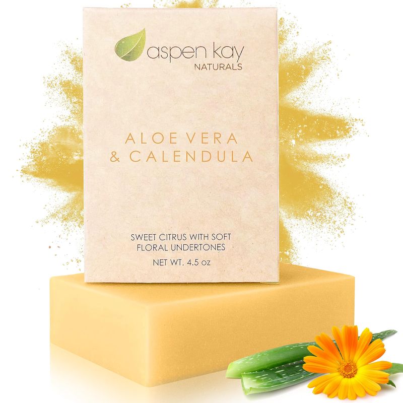 Aspen Kay Naturals Handmade Aloe Vera &amp; Calendula Soap for Face &amp; Body - Natural &amp; Organic Ingredients - Organic Aloe Vera, Calendula &amp; Turmeric - Shaving Soap - Made in the USA 4.5 oz