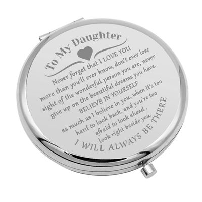 Daughter Gifts from Mom Portable Makeup Mirror Daughter Birthday Gift Encouragement Gifts Wedding Gift Bridal Shower Gift Graduation for Daughter Travel Makeup Mirror(Silver)
