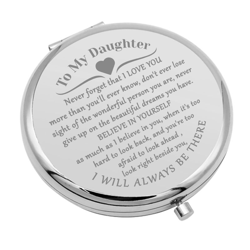 Daughter Gifts from Mom Portable Makeup Mirror Daughter Birthday Gift Encouragement Gifts Wedding Gift Bridal Shower Gift Graduation for Daughter Travel Makeup Mirror(Silver)