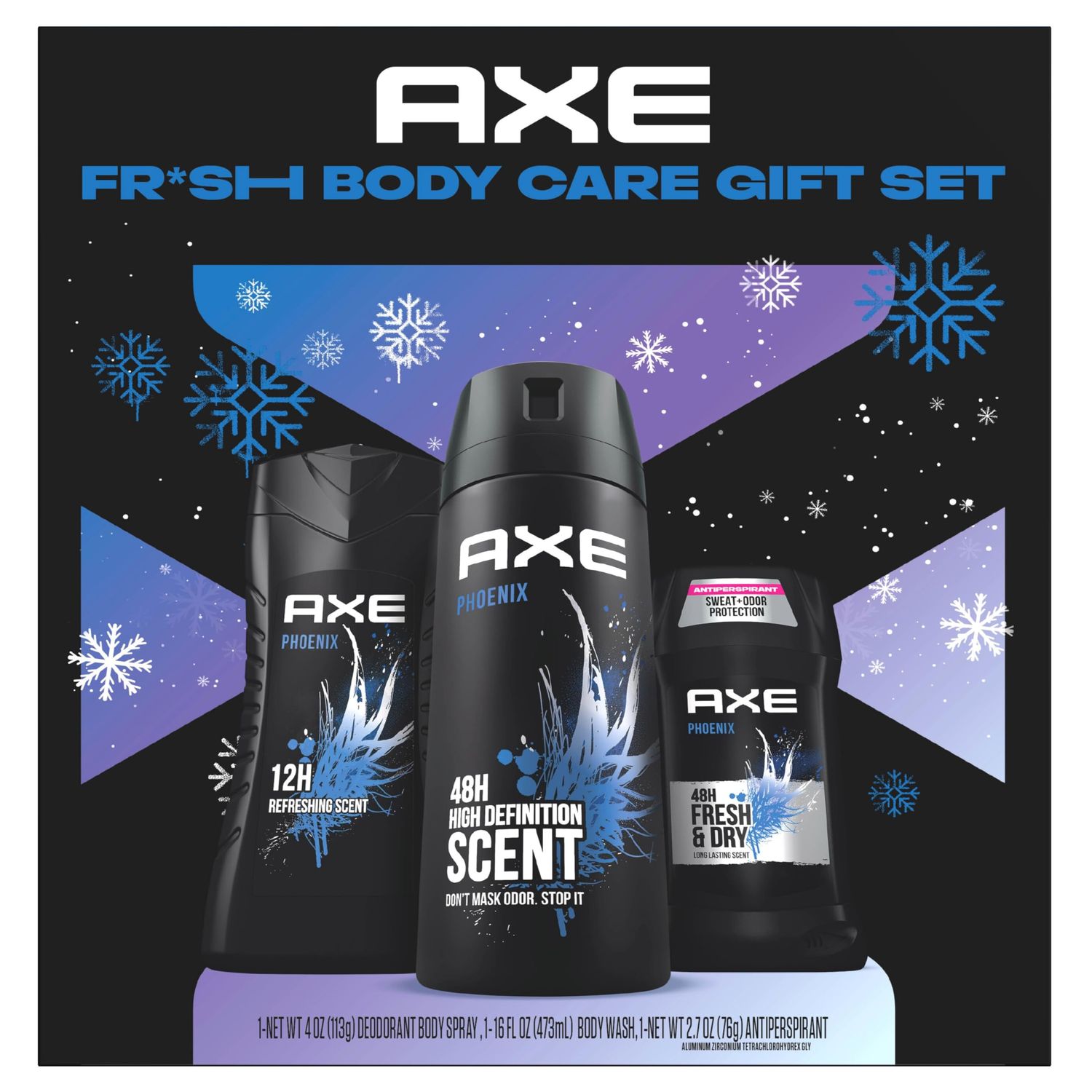AXE Gift Set for Men, Phoenix Fresh Body Care Set - AXE Body Wash, AXE Body Spray + AXE Antiperspirant, 48H Odor &amp; Sweat Protection, Crushed Mint &amp; Rosemary Scent (3 Piece Set)