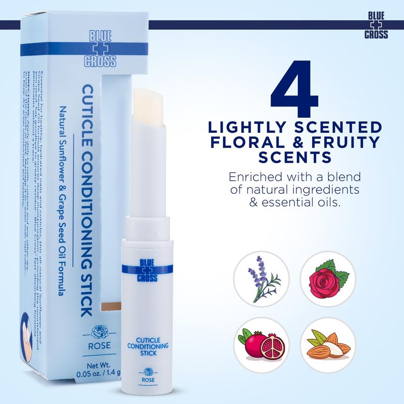 Blue Cross Cuticle Balm Conditioning Stick, Scented Cuticle Softener Oil Balm with Nourishing Sunflower &amp; Grape Seed Oil, Professional Nail Care Supports Dry + Damaged Cuticles, 0.05oz, Rose