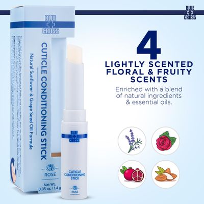 Blue Cross Cuticle Balm Conditioning Stick, Scented Cuticle Softener Oil Balm with Nourishing Sunflower &amp; Grape Seed Oil, Professional Nail Care Supports Dry + Damaged Cuticles, 0.05oz, Rose