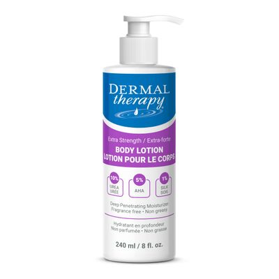 Dermal Therapy Extra Strength 5% AHA 10% Urea Body Lotion - Healing for Extremely Dry, Cracked Skin - Fragrance-Free - Sensitive Skin, Diabetes &amp; Medication-Induced Dryness - 8 fl oz / 240 ml