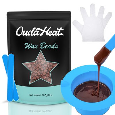 2 lb Hard Wax Beads, All-purpose Wax Beans with Silicone Wax Pot for Sensitive Skin, Brazilian Coarse Waxing for Bikini, Face, Eyebrow, Back, Chest, Legs, Armpit, Women Men, Chocolate