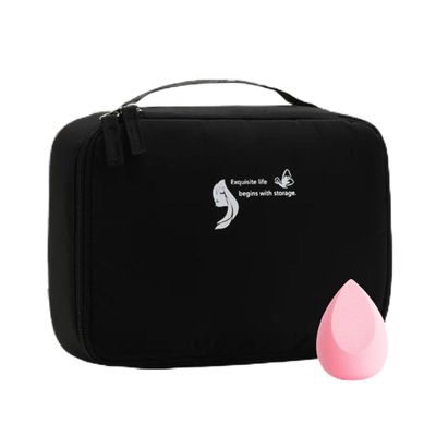 Emelie Products Cosmetic- Makeup Bag - Large Travel Cosmetic Bag Organizer for Women - Portable Toiletry Bag with Compartments - Skincare &amp; Makeup Storage Pouch for Purse - Stylish and Durable Black