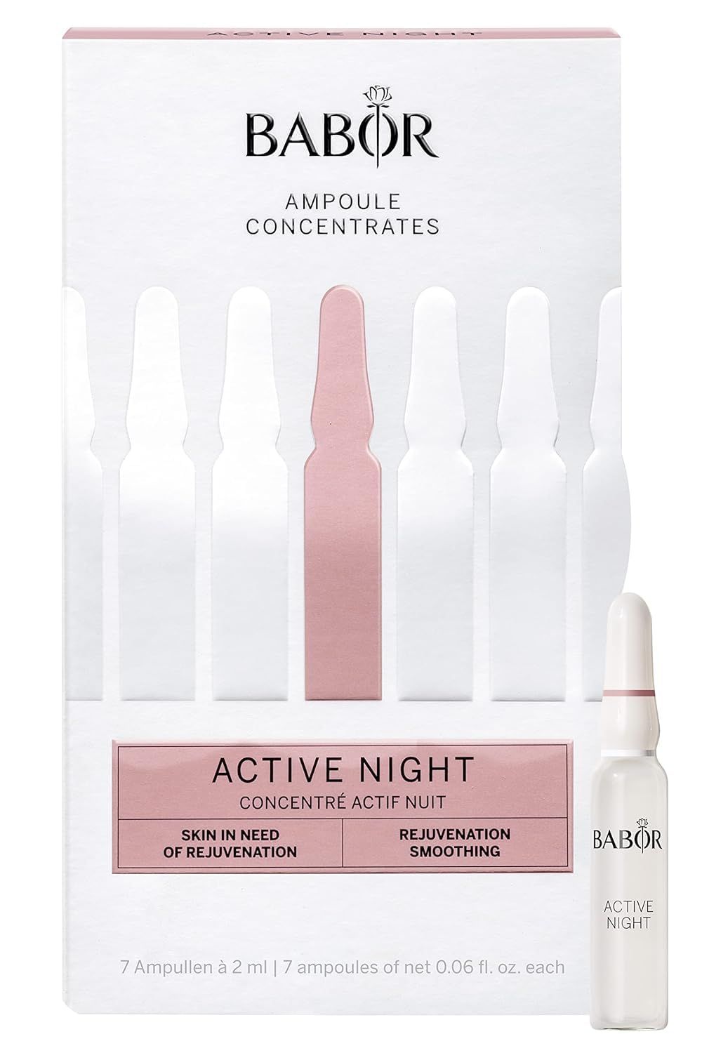 BABOR Active Night Ampoule Serum Concentrates, Hyaluronic Acid Serum, Hydrating Night Treatment for Dry and Damaged Skin, Moisturizing Serum 7 Day Treatment