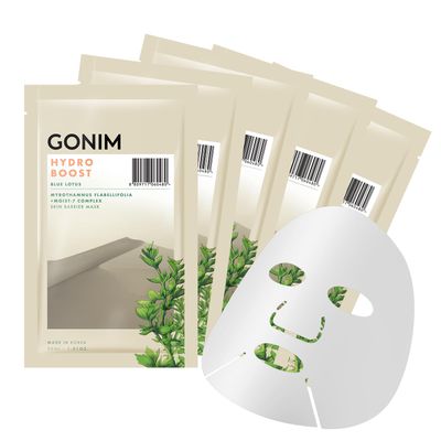 GONIM Hydrating Boost Real Deep Mask.Soothing Sheet Hydrating Face Masks for Sensitive Skin.Moist-7 Hyaluronic Acid Complex.Pore Minimizing and Instant Brightening.Korean Skin Care Masks, 5 Tablets