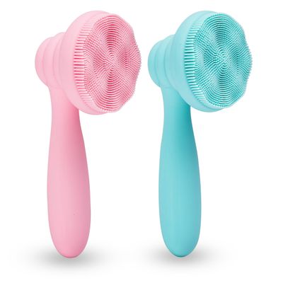 2 PC Silicone Facial Cleansing Brush Facial Scrubber Manual Exfoliating Facial Brush Face Cleanser Face Exfoliator Ultrafine Bristles for Sensitive Skin Easy to Clean Lather Well(Pink&amp;Green)