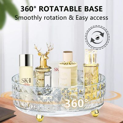 360 Rotating Makeup Organizer for Vanity, Diamond Pattern Skincare Organizer Perfume Lazy Susan Organizer Bathroom Makeup Countertop Spinning Holder, Cosmetic Storage Display Cases (Clear)