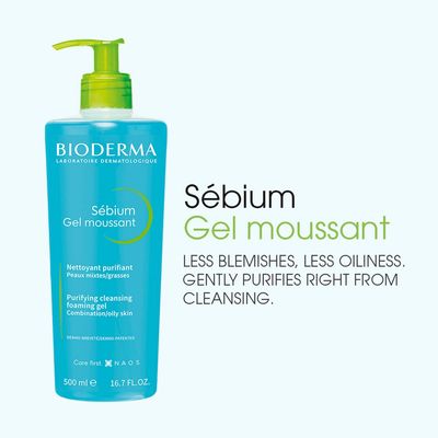 Bioderma - Sbium - Foaming Gel Pump - Cleansing and Make-Up Removing - Skin Purifying - for Combination to Oily Skin 16.91 Fl Oz (Pack of 1)