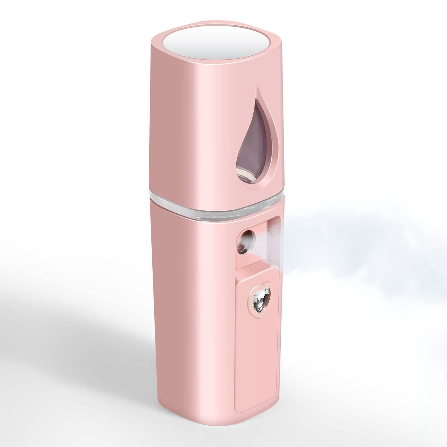 GIVERARE Nano Facial Steamer, Handy Mini Mister with Mirror, USB Rechargeable Mist Sprayer, Visual Water Tank Moisturizing&amp;Hydrating for Face, Makeup, Skin Care, Eyelash Extensions-Pink