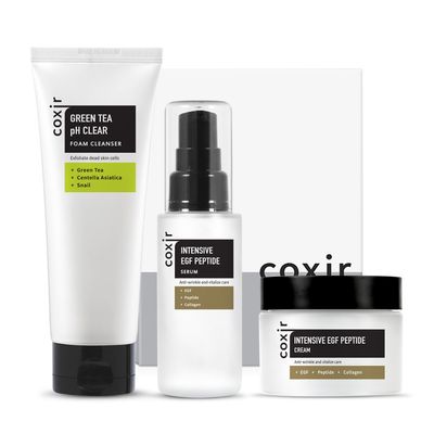 coxir INTENSIVE EGF PEPTIDE GIFT SET /Gift Set Birthday present /Foam Cleanser+Serum+Cream/EGF, Peptide, Niacinamide, Collagen l Lightweight, quick absorbing, Lifting, Firming l Korean Skincare