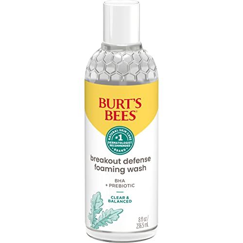 Burts Bees Foaming Face Wash, BHA Breakout Defense Cleanser for All Skin Types, Washes Away Impurities &amp; Excess Facial Oil, With a Prebiotic, 8 Oz.