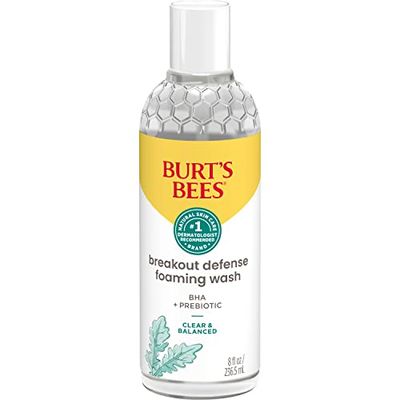 Burts Bees Foaming Face Wash, BHA Breakout Defense Cleanser for All Skin Types, Washes Away Impurities &amp; Excess Facial Oil, With a Prebiotic, 8 Oz.