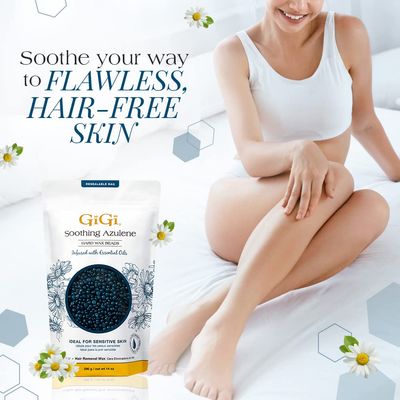 GiGi Hard Wax Beads, Soothing Azulene Hair Removal Wax for Sensitive Skin, 14 oz